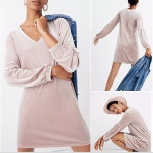 Madewell Velvet Balloon Sleeve Dress Dusty Rose Pink Long Sleeve Size XL